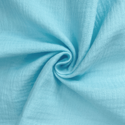 Ткань Муслин Жатый, цвет Небесно-голубой (на отрез)  в Курске